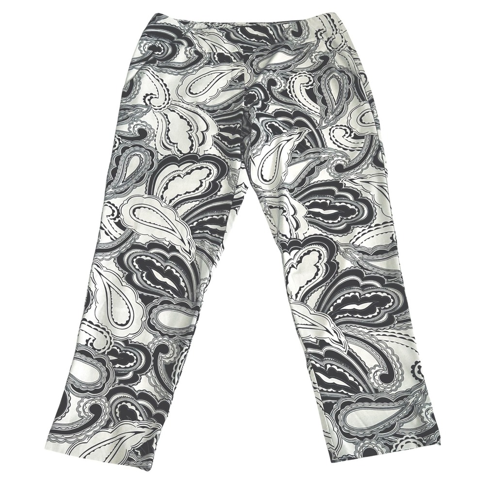 Krazy Larry women's P907 Feather Weight stretch Pants Paisley black white 10